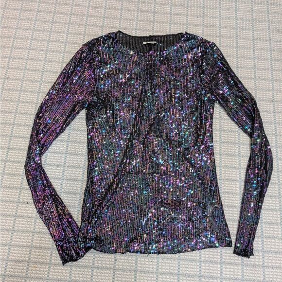 NWOT Free People Gold Rush Long Sleeve in Black Combo Sz Small and Medium Sequin - Picture 4 of 7